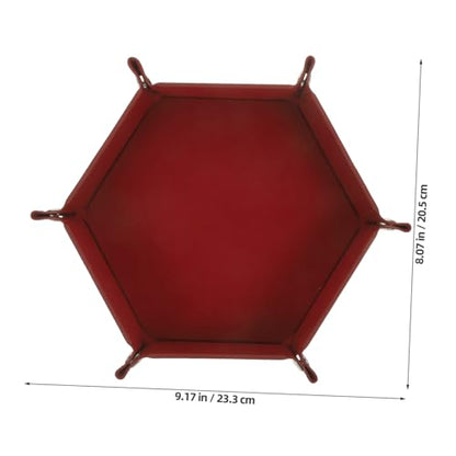 Uonlytech Hexagonal Folding Dice Tray PU Material Organizer for Tabletop Games Party Accessories Storage Box with Velvet Lining in Dark Crimson for Home and Game
