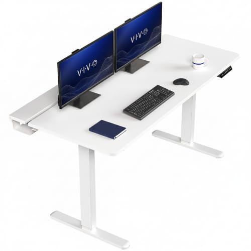VIVO White 60 x 30 in Standing Desk, DESK-KIT-1W6-P3W | Electric, Holds 220 lbs, Sit Stand, Height Adjustable, Cable Tray, Full-Size Mouse Pad, Office Furniture, White Frame - color: White Top / White Frame, size: 60 x 30