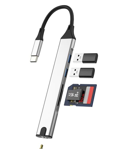 USB C Hub Adapter MacBook M1 Multiport for iPhone 17 16 15 for Ipad Pro Air Mini (5in1) for Apple Splitter Type-C 3.5mm OTG SD TF 3.0 Jack Data Transfer Laptop Tablet Cable Gaming Thunderbolt Mouse