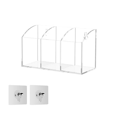 Acrylic Pen Holder Box 3 Compartments, Clear Pencil Storage Organizer for Desk or Wall, Acrylic Organizer Holder for Pens, Office Desk Accessories, Makeup Brush - size: 3 Compartments