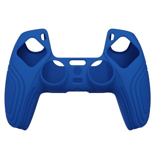 eXtremeRate PlayVital Samurai Edition Blue Anti-Slip Controller Silicone Skin for ps5, Ergonomic Soft Rubber Protective Case for ps5 Controller with Black Thumb Stick Caps - color: Blue
