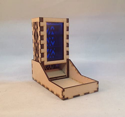 Mini Dice Tower and Tray v4 Dark Blue Acrylic Window Laser Cut MDF Unique Gift
