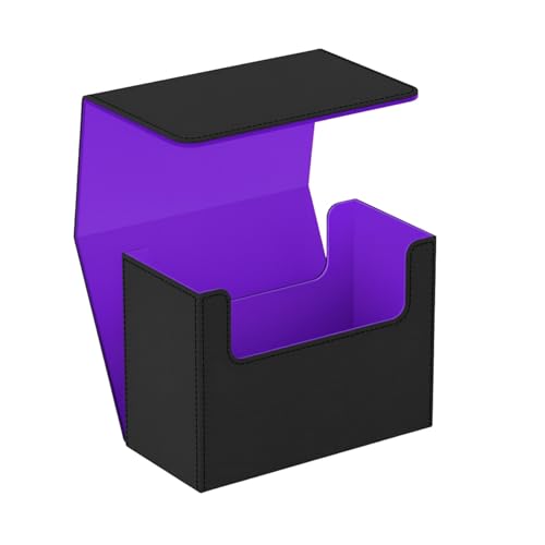Tarot Card Storage Box – PU Leather Deck Organizer with Purple Interior & Magnetic Closure – Holds 4 Tarot Card Cases or 400+ Tarot Cards – Black Exterior – 10.5×14.5×23.5 cm /4.1×5.7×9.3in