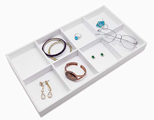 The Display Guys - Stackable Jewelry Tray and Organizer - for Drawers, Dressers, Store Display (8 Compartments, White Leatherette) - color: Leatherette White, size: 8 Compartments