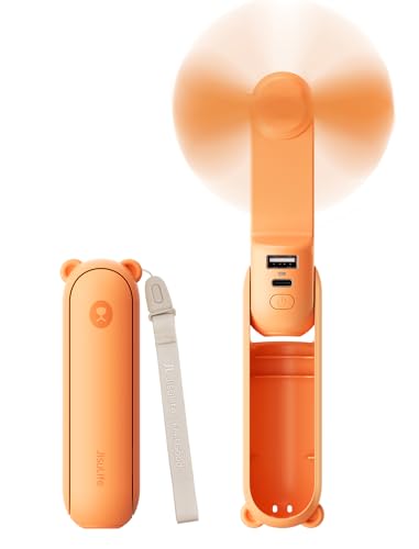 JISULIFE 3 IN 1 Portable Fan with Power Bank & Flashlight Featured | 19H Max Cooling, USB Rechargeable, Pocket-Sized Handheld Fan for Travel, Cruise, Concerts, Makeup, Summer Gifts for Women - color: Tropical Coral