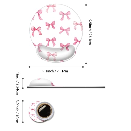 Mouse Pad with Wrist Support, Ergonomic Mouse Pad with Memory Foam Wrist Rest Cushion, Non-Slip Rubber Base Gaming Mice Pad for Home Office Computer Laptop,Pink Bow - color: Pink Bow