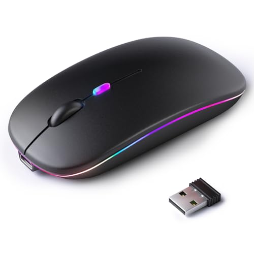 KANMABPC Wireless Bluetooth Mouse, Silent Dual Mode Mouse(Black) | Supports Bluetooth 5.2 and 2.4G dual-mode, ergonomic design with LED indicator - portable, for Laptop, Desktop & Tablet - color: Black