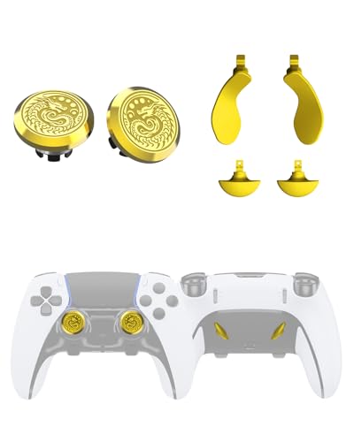 KD.FLY Metal Thumbsticks & Back Paddles for PS5 Edge Controller Joystick Replacement, Custom Analog Thumb Sticks Caps for PS5 Dual Sense Edge Stick Module, 2 Joystick, 4 Back Buttons, Golden Dragon - color: Golden Dragon
