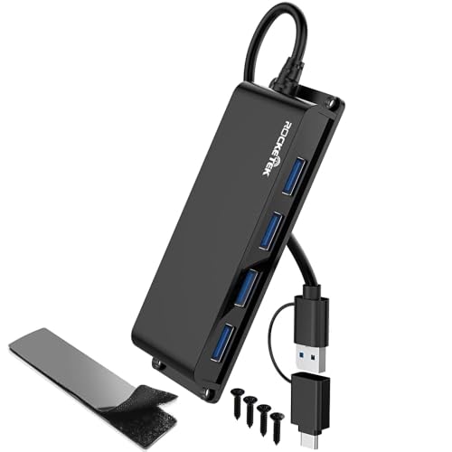 USB Hub for Laptop, 4-Port USB 3.0 Splitter with Long Extension Cable | Mountable USB Port Hub, 2-in-1 USB C/A Connector, Under Desk Desktop Extender for PC & Mac - color: HC504AC