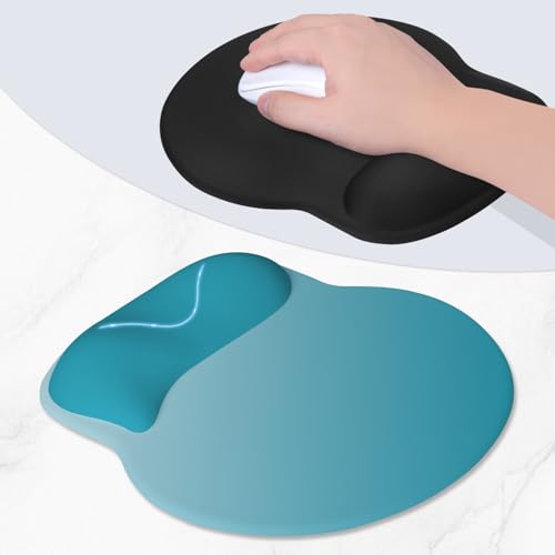 ITNRSIIET Ergonomic Mouse Pad with Wider Memory Foam Wrist Rest +17%, Curved Cushion Reduces Pressure 20%, Pain Relief, Non-Slip, Smooth, Cute Color Desk Accessory, 9.85 x 9 inch, Ombre Blue Gradient - color: Ombre Blue Gradient