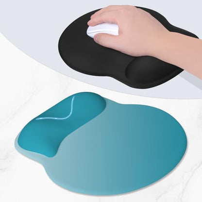ITNRSIIET Ergonomic Mouse Pad with Wider Memory Foam Wrist Rest +17%, Curved Cushion Reduces Pressure 20%, Pain Relief, Non-Slip, Smooth, Cute Color Desk Accessory, 9.85 x 9 inch, Ombre Blue Gradient - color: Ombre Blue Gradient