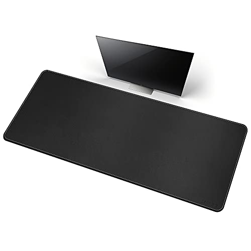 CENNBIE Leather Desk Mat, 66.9" x 23.6" Desk Mat on top of desks (Black) | Premium Stitched Edges Resist Wear. Waterproof, Non-Slip & Easy To Clean. Protects Desk From Scratches. For Office & Home. - color: Black, size: 23.6" x 66.9"