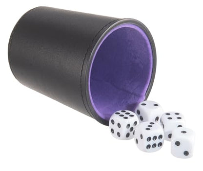 Leather Dice Cup, Quite Felt-Lined Interior, 6 Shaker Cups and 30 Dot Dices, one Carry Bag (Black and Purple) - color: Black and Purple
