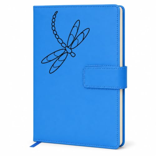 The Amazing Office Dragonfly Refillable Journal, Light Blue Faux Leather, 200 Lined Pages, 5.75x8.5 Inch Notebook with Magnetic Clasp and Pen Holder, Writing Diary for Women and Men - color: Dragonfly Lt-Blue