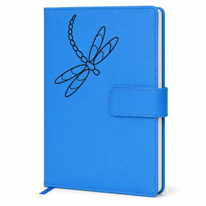 The Amazing Office Dragonfly Refillable Journal, Light Blue Faux Leather, 200 Lined Pages, 5.75x8.5 Inch Notebook with Magnetic Clasp and Pen Holder, Writing Diary for Women and Men - color: Dragonfly Lt-Blue