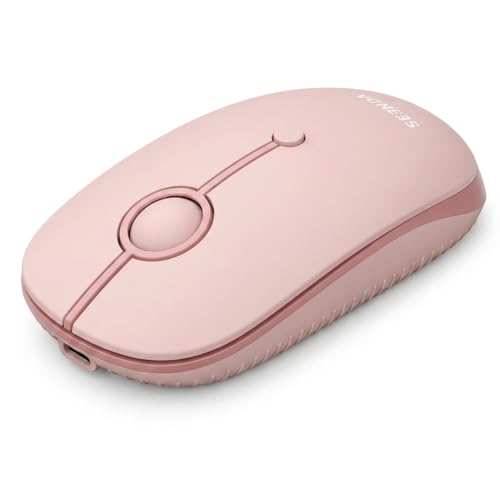 seenda MOU001 Bluetooth Wireless Mouse for Laptop,Slim Computer Mice,Pink | Rechargeable Computer mouse with USB and dual Bluetooth, 3-level DPI and quiet clicks for Windows, Macbook, iPad and Travel. - color: pink