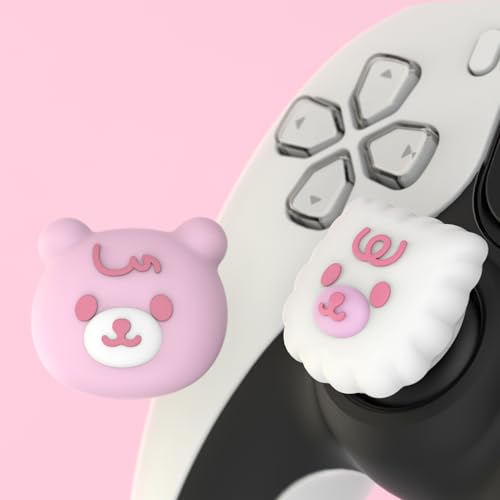 PlayVital Thumb Grip Caps for Xbox Series S/X, Xbox One, Elite Series 2 Controller, Cute Joystick Caps for ps5/EDGE/ps4, Thumbstick Cover for Switch 2 Pro/Switch Pro - Cute Bear, White & Pink - color: Cute Bear White & Pink