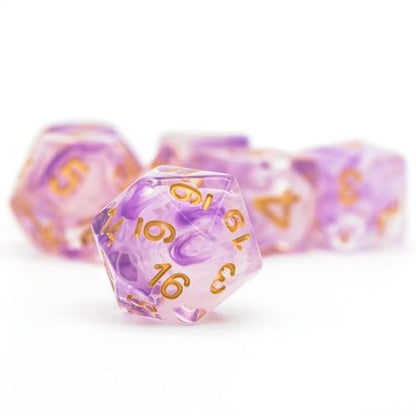 UDIXI Resin DND Dice Set 7PCS Polyhedral D&D Dice for Role Playing Game | Purple White Colors, Dreamy Effect, Velvet Dice Bag Packaging, for Dungeons and Dragons Role Playing Games and Tabletop Games - color: S-purple and White