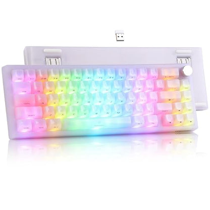 Womier Wireless 60% Gaming Keyboard with Dedicated Knob,Mechanical Keyboard | QMK/VIA Creamy Keyboard Tri-Mode Thocky Custom Jelly White Key Board, Hot Swappable Gasket Mount RGB for Win/Mac(Q61 V2) - color: White Jelly-Q61 V2