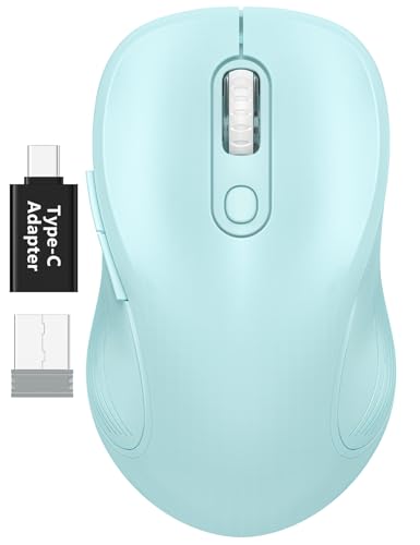 WisFox 2.4GHz Wireless Mouse for Laptop, Ergonomic 6-Button, Baby Blue | 2.4GHz Wireless, 3 DPI Levels, Type-C Adapter, Plug & Play, Quiet, Wireless Mice for Windows Mac PC Computer Mouse - color: Baby Blue