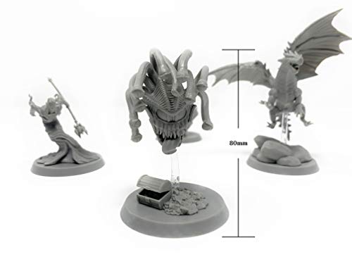 Citadel Black Colossal Onslaught Miniatures Set - 4 Pack - Large 50mm Base, D&D BBEG Unpainted Minis, Includes Dragon, Lich, Beholder, Basilisk