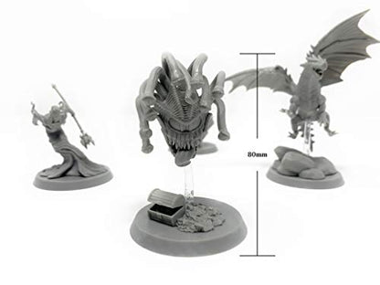 Citadel Black Colossal Onslaught Miniatures Set - 4 Pack - Large 50mm Base, D&D BBEG Unpainted Minis, Includes Dragon, Lich, Beholder, Basilisk