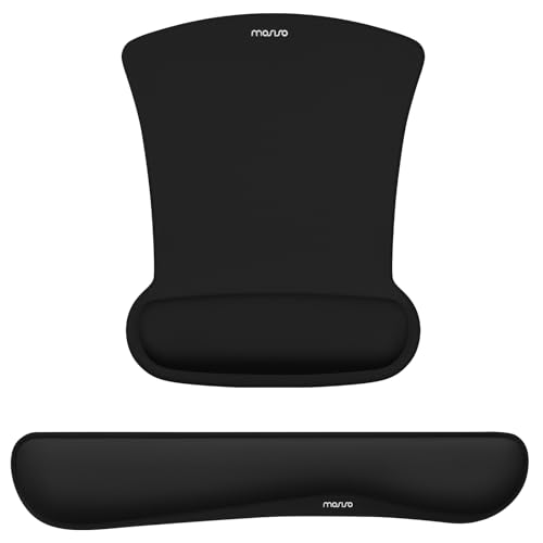 MOSISO Wrist Rest Support for Mouse Pad & Keyboard Set, Ergonomic Mousepad Non-Slip Base Home/Office Pain Relief & Easy Typing Cushion with Neoprene Cloth & Raised Memory Foam, Black - color: Black