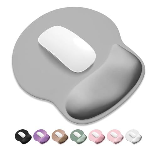 ITNRSIIET Ergonomic Mouse Pad with Wider Memory Foam Wrist Rest +17% - Curved Cushion Reduces Pressure 20%, Pain Relief, Non-Slip, Smooth, Cute Colors, 9.85 x 9 in, Space Gray - color: Space Gray