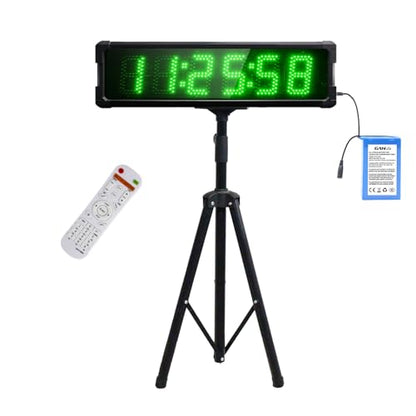 Large LED Display Digital Race Timer with Battery,Function-Countdown/Up/Time Clock, Remote Control, Tripod Stand and Adjustable Brightness for Sports Events, Races, Meetings, (Green) - style: waterproof+green