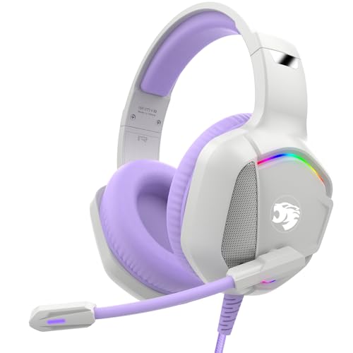 IMYB A36 Gaming Headset with Mic Stereo Headphones for Pc, PS5, Xbox | RGB Wired Over-Ear Noise Cancelling for Xbox Series X/S, PS4, Nintendo Switch, Computer, Laptop, Mac - color: Purple