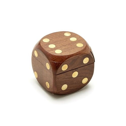 Two's Company Wood Crafted Dice Box with 6 Dice, Acacia Wood, 2.5-inches Square, Brown