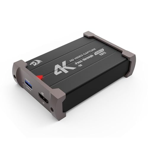 Redragon VC321 4K Video Capture Card, USB 3.0 1080p 60fps Video Capture, 4K HDMI Pass-Through, Zero-Latency Streaming, Compatible with Windows/Mac, Game Capture for PS5, Xbox, NS, DSLR, OBS