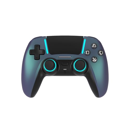ASRVA Chrome Blue Wireless Pro Controller for PS5,4 Back Buttons,Hall Effect Joystick(No Drift),Micro-Switch,Gyro,Macro,1000mAh,RGB,Compatible with PS5/Pro/Slim/PC/iOS/Android - color: Chrome Blue