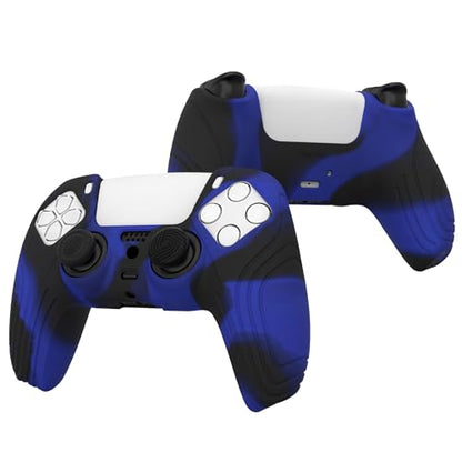 eXtremeRate PlayVital Samurai Edition Anti-Slip Controller Silicone Skin for ps5, Ergonomic Rubber Protective Case for ps5 Controller with Thumb Stick Caps - Blue & Black - color: Blue & Black