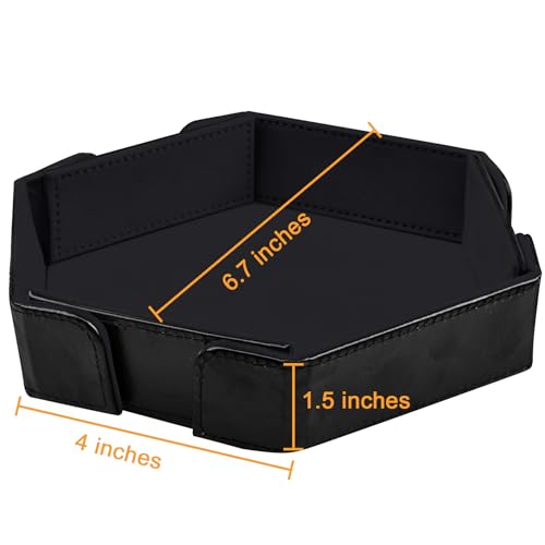 SIQUK Magnetic Folding Dice Tray Hexagon Dice Rolling Tray PU Leather Dice Trays Foldable Dice Holder Dice Rolling Mat Storage Box for D&D RPG Dice Games, Black - color: Black