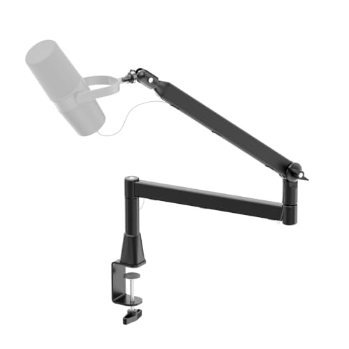 BASN Low Profile Microphone Boom Arm Stand with Desk Clamp - Rotatable & Storable Design, Cable Management Channel, 3/8" to 5/8" Thread Adapter for Podcast, Gaming, Streaming, Vocal Recording