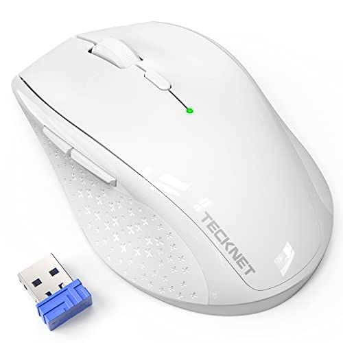 TECKNET 2.4G Wireless Mouse, 4800 DPI Ergonomic Computer Mouse, USB, White | Mouse for Laptop with USB Receiver, 6 Adjustable DPI, Quiet Click, 30-Month Battery, 6 Button, Portable for PC Chromebook Mac - color: White