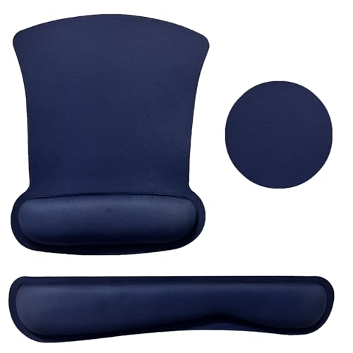 Keyboard Wrist Rest Pad Mouse Pad with Wrist Support Set of 3, Gaming Mousepad with Non-Slip Rubber Base, Ergonomic Memory Foam Mouse Cushion Support for Home Office Laptop Computer, Navy Blue - color: Navy Blue
