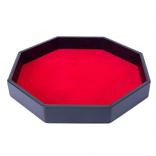 11.5 Inches Dice Rolling Tray, Leather Dice Tray, Felt Lined PU Leather Octagon Dice Tray (Red) - color: Red