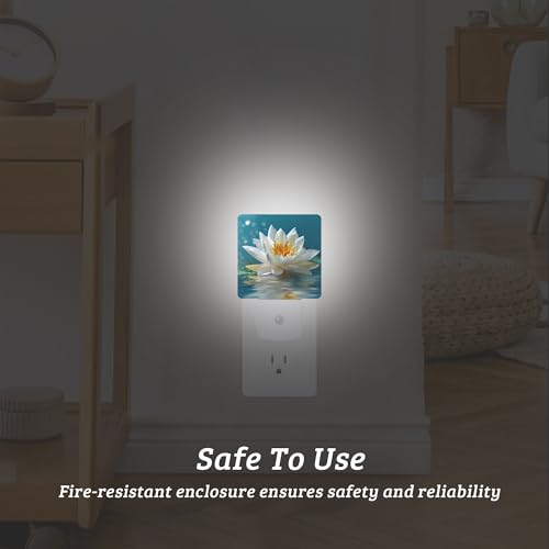 Beautiful White Lotus Flower Night Light Plug-into Wall, Nightlight with Dusk to Dawn Sensor, Energy Efficient Lamp for Bedroom/Bathroom/Kitchen/Hallway/Stairs - color: Beautiful White Lotus Flower