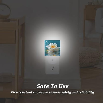 Beautiful White Lotus Flower Night Light Plug-into Wall, Nightlight with Dusk to Dawn Sensor, Energy Efficient Lamp for Bedroom/Bathroom/Kitchen/Hallway/Stairs - color: Beautiful White Lotus Flower