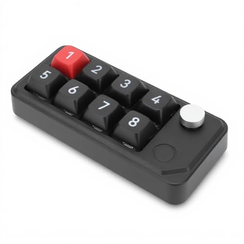 Wired USB C Numeric Keypad, 8 Keys Programmable One Handed Macro Mechanical Keyboard with Knob, for Tablet Laptop Desktop (Black) - color: Black