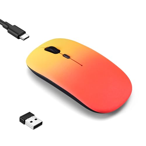 Wireless Bluetooth Mouse,LED Dual Mode Rechargeable Silent Slim Laptop Mouse,Portable(BT5.2+USB Receiver) Dual Mode Computer Mice,for Laptop,Desktop Computer,ipad Tablet,Phone,Mac(Rosy glow red) - color: Gradient Rosy glow red