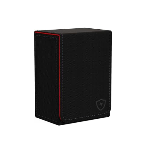 Double Decker Leather Poker Card Case - Holds Two Sets of Poker Size Cards - Premium Dual-Deck Holder with Stylish Design and Secure Closure (Black-Red) - color: Black-Red