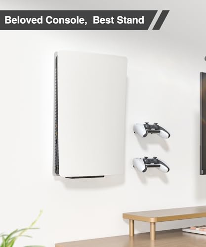 Upgraded Adjustable Console Holder Wall Mount for PS5: Black Gaming Stand for PlayStation 5/PS5 Slim/Pro Digital Disc Edition With 2 Controller Kits Black - color: Black