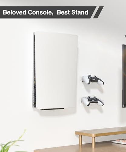 Upgraded Adjustable Console Holder Wall Mount for PS5: Black Gaming Stand for PlayStation 5/PS5 Slim/Pro Digital Disc Edition With 2 Controller Kits Black - color: Black