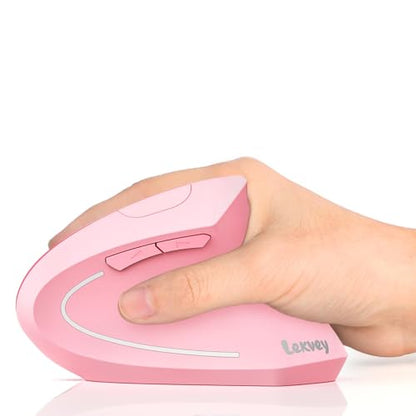 Lekvey Ergonomic Mouse, Vertical Wireless Mouse, Rechargeable 2.4 GHz USB Optical Carpal Tunnel Mice : 800/1200 / 1600 DPI, 6 Buttons, for Laptop, PC, Mac, Computer, Desktop, Notebook etc, Pink - color: Pink