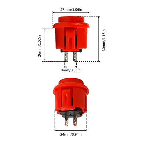 Larcele 24MM Console Box Push Button for Arcade Game Projects YXJKG-01 | 12 Pcs, 6 Colors, DIY Plug-in Replacement Switch Part - size: 24MM