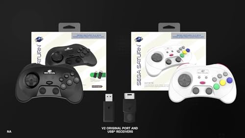 Retro-Bit SEGA Saturn® PRO - 2.4GHz Wireless Pro Controller for Sega Saturn, Sega Genesis Mini, Switch, PC, Mac - Includes 2 Receivers - White - color: White