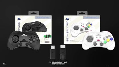 Retro-Bit SEGA Saturn® PRO - 2.4GHz Wireless Pro Controller for Sega Saturn, Sega Genesis Mini, Switch, PC, Mac - Includes 2 Receivers - White - color: White